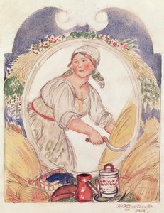 Viikatemies, tutkielma Ruzheinaya (Kivääri) -aukion koristeluun Petrogradissa, 1918 (kynä ja wc paperilla) tekijältä Boris Mikhailovich Kustodiev